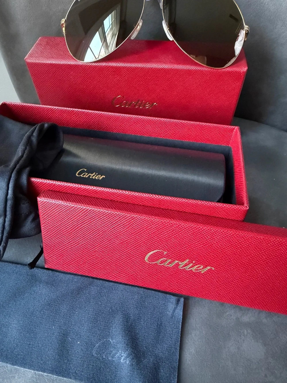 Cartier Première de Cartier CT0110S Aviator Gold Frame Sunglasses NEW $1445